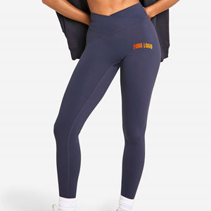 Mallas de gimnasio de poliéster 100% de alta calidad para mujer, cintura elástica, ropa deportiva de color sólido, mallas de Yoga para mujer - Product Image 4