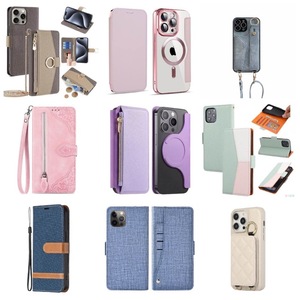 เคสฝาพับมีกระเป๋าเงินหนังปกป้องรวมทั้งหมดเคสโทรศัพท์มือถือสำหรับ iPhone PU กระเป๋าโทรศัพท์สำหรับ Samsung wristband Case Pouch