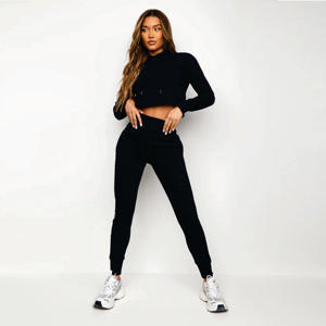 Vente en gros de sweats à capuche pour femmes, personnalisés, 45% coton, 55% polyester, doublure en polaire, noir, Sky Script, coupe courte - Product Image 4