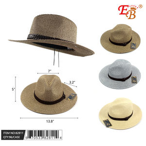 Chapeau de paille pour homme Eb, 14 pouces, UPF 50, protection solaire anti-UV, chapeau de plage pour adultes, coupe standard avec décoration en ruban - Product Image 1