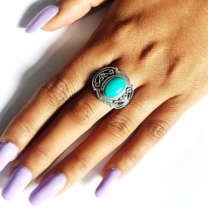 Christmas <b>Gift</b> Natural Turquoise 13x9mm Oval Gemstone 925 Silver Ring 6.01 Gms <b>Sleeping</b> Beauty Cabochon Silver Ethnic Jewellery - Product Image 5