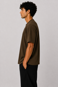 T-Shirt Italien Coupe Classique Sur Mesure en Pur Coton 180g Idéal pour le Style Quotidien Masculin et le Confort Respirant Marron - Product Image 2
