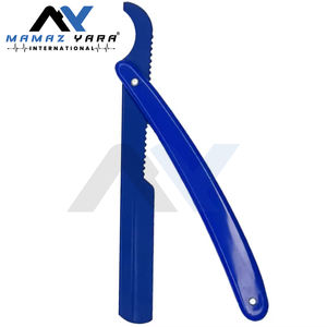 Mango de plástico de acero inoxidable, hoja de Color azul turco, soporte para maquinilla de afeitar de peluquero, cuchillo plegable de peluquero de borde recto, uso Unisex - Product Image 2