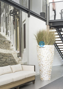 Pot de fleurs en marbre blanc avec incrustation de nacre, pour plantes d'intérieur, pot de fleurs en coquille de nacre blanche pour plantes d'intérieur - Product Image 5