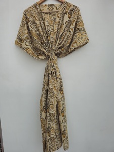 ชุดคลุมยาวลายปลา พิมพ์บล็อก ผ้าฝ้าย ชุดคลุมยาวผ้าฝ้ายออร์แกนิก ชุดคลุมยาวสำหรับใส่พักผ่อน ชุดเดรสยาวผ้าฝ้าย ชุดชั้นในผ้าฝ้าย ชุดชายหาด - Product Image 2