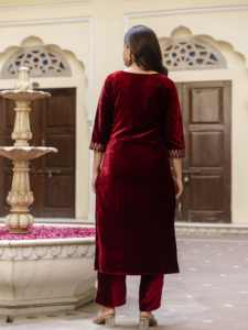 Conjunto de Salwar con Bordado Étnico de Terciopelo para Mujer, Marca Trendmalls, con Dupatta para Fiestas (G321-Marrón)-Materiales Reciclados - Product Image 2