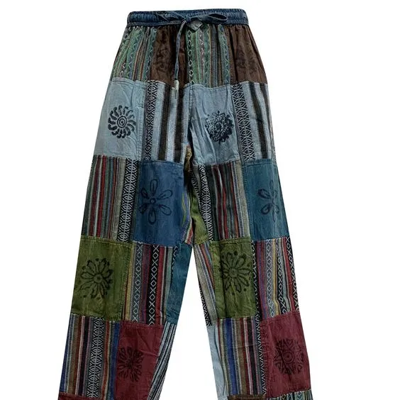 Genie Harem Pants Boho Gypsy pantaloni Patchwork di seta Vintage Genie Aladdin Boho Gypsy Hippy Festival pantaloni larghi Harem