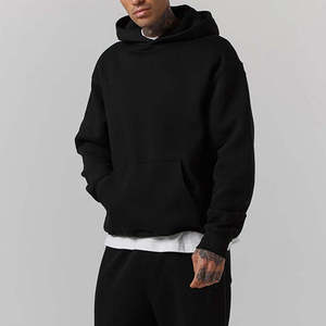 Sweats à capuche pour homme 100% coton, coupe ample et courte, logo brodé sur la poitrine, surjet décoratif, qualité supérieure - Product Image 1