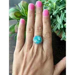 White Water <b>Turquoise</b> Sterling Silver <b>Ring</b> Size 5.75-Navajo Handmade Boho Statement Jewelry - Product Image 2