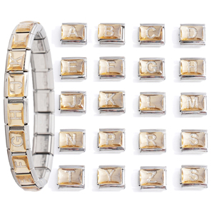 Pulsera de Acero Inoxidable con Iniciales y Diamantes, Estilo <span class=keywords><strong>Italiano</strong></span>, Letras con Dijes, Eslabones para Hacer tus Propias Pulseras - Product Image 1