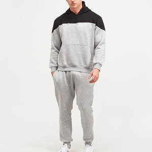 Ensemble survêtement homme oversize personnalisé, couleurs contrastées, coton, vente en gros, printemps automne, veste et pantalon lavés - Product Image 1
