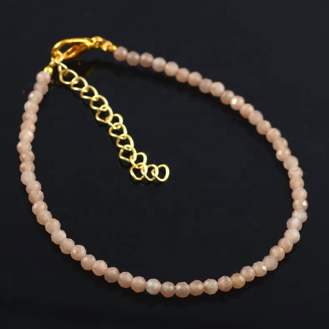 Natural Peach Moonstone Micro Faceted Round Beaded Gemstone Bracelet For Women Handmade Moonstone Jewelry Wholesale Price Bulk