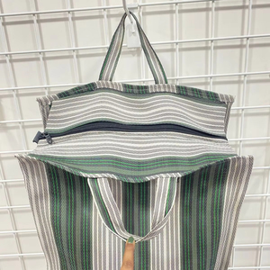 Bolsas de mano a rayas personalizadas ecológicas, tejido reutilizable, PP, nailon reciclado, telar hecho en India, supermercados a granel sostenibles - Product Image 1