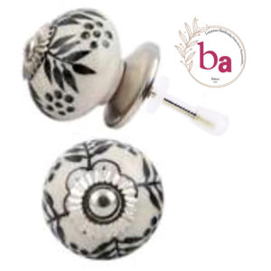 Tiradores y tiradores de puerta de cajón de armario de cerámica Floral negra [CK 458] para cocina, dormitorio, sala de estar, uso de almacén al aire libre - Product Image 1