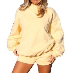 Sweat-shirt à col montant pour femme, jaune beurre, avec logo personnalisé, mélange polyester/coton, manches longues, pull léger, polaire d'hiver - Product Image 1