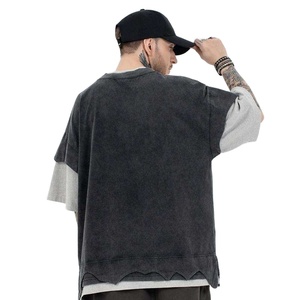 T-shirt décontracté en coton tricoté 220 GSM 100 % coton, style luxe, personnalisé, épais, uni, pour hommes - Product Image 6