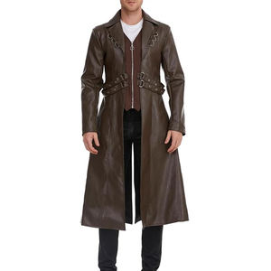 Plus Size Vintages Medieval-Steampunk Gothic Breathable <b>Black</b>-Halloween Longed Cosplay-Hooded Leather <b>Coats</b> - Product Image 4