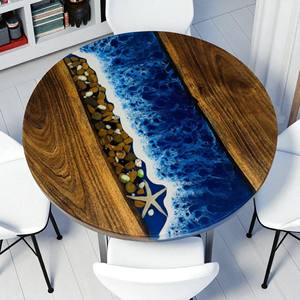 Table en bois de haute qualité avec résine époxy, meubles vintage en bois, résine multicolore, table à manger en résine de luxe, meubles de salon - Product Image 1