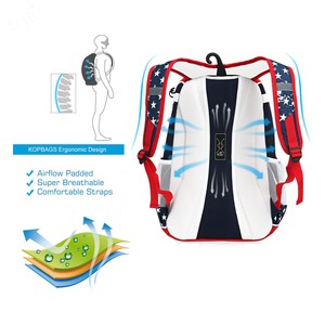 Mochila de malla de nailon resistente al agua para béisbol y sóftbol con logotipo personalizado para niños y adultos (colores rojo/azul/blanco) - Product Image 5