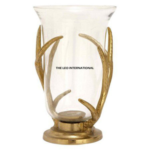 <b>Moroccan</b>-Style Fancy Religious Metal Brown Antler Design Aluminum With Glass Material Hurricane Candle Holder - Product Image 5