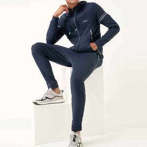 Venta al por mayor de chándal liso en blanco de algodón para hombre con logotipo personalizado/Último diseño sudadera con cremallera y pantalones de chándal conjunto Joggers hombres - Product Image 3