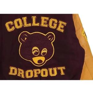 Veste universitaire en cuir jaune avec corps brun, logo personnalisé OEM, broderie, baseball universitaire, veste universitaire pour homme - Product Image 2