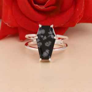 Snowflake Obsidian Coffin Sterling Silver <b>Ring</b> <b>Gothic</b> Witchy Luxury Wedding Statement Jewelry Handmade Crystal <b>Ring</b> Gift for Her - Product Image 5