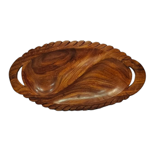 Plateau décoratif en bois à 2 compartiments pour fruits secs, cuisine domestique - Product Image 1