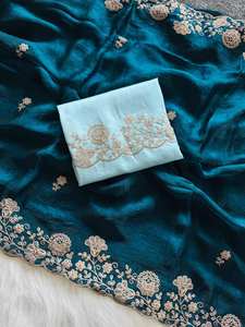 คอลเลกชันผ้าไหมสำหรับผู้หญิงปากีสถานอินเดียส่าหรีออกแบบปักลายสวยล่าสุด - Product Image 2