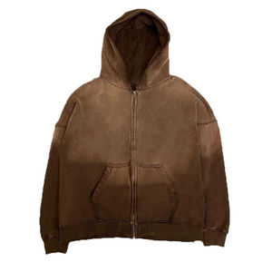 Sudaderas con capucha de Otoño de hombre con cremallera completa y lavado ácido pesado con bordado serigrafiado personalizado mezcla de poliéster/algodón respetuosa con el medio ambiente - Product Image 1