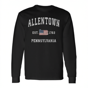 T-shirt promozionale a maniche lunghe con bandiera americana vintage di Allentown, Pennsylvania - Product Image 3