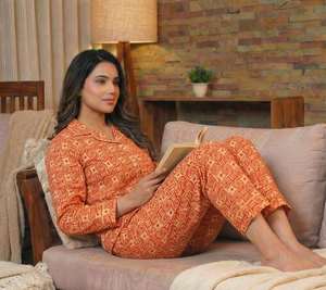 ชุดนอนผ้าทอพิมพ์ลายดอกไม้ คอวี สไตล์ลำลอง สำหรับผู้หญิง ฤดูใบไม้ผลิ/ฤดูร้อน  ผ้าฝ้ายพิมพ์ลายด้วยมือ  ชุดนอนนุ่มสบาย  คุณสมบัติให้ความอบอุ่น - Product Image 6