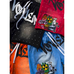 Short en polaire déchiré avec strass court avec logo brodé personnalisé Short en molleton déchiré avec lavage à l'acide pour hommes - Product Image 2