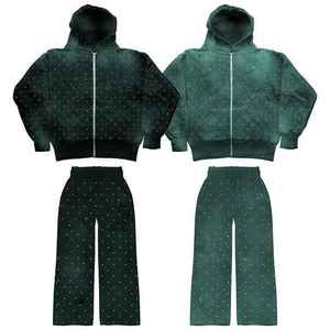 Sweat à capuche avec strass personnalisé d'hiver, délavé à l'acide, imprimé sur toute la surface, et pantalon de survêtement évasé, ensemble de survêtement unisexe - Product Image 6