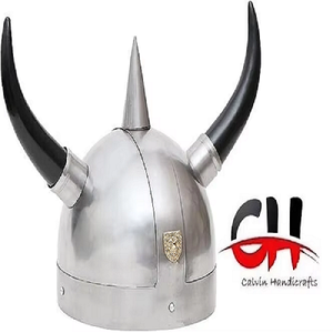 Casco de acero de guerrero vikingo con cuernos Traje medieval nórdico Accesorio de escenario LARP. - Product Image 2