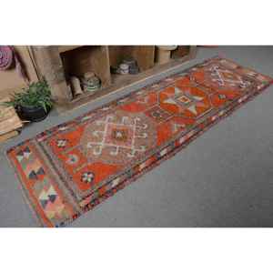 พรมสไตล์ตุรกีโบราณสไตล์ชนเผ่าสีส้มชมพู2.7 x 9ft แบบคลาสสิกการออกแบบการเย็บปะติดปะต่อกันด้วยผ้าขนสัตว์พื้นที่ขนาดใหญ่พร้อมยางรองสำหรับห้องโถง - Product Image 5