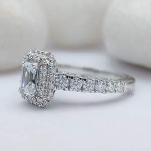 10K oro blanco VVS1 D Color Esmeralda corte aplastado Moissanite media banda compromiso y eternidad anillo regalo de fiesta para mujer - Product Image 3