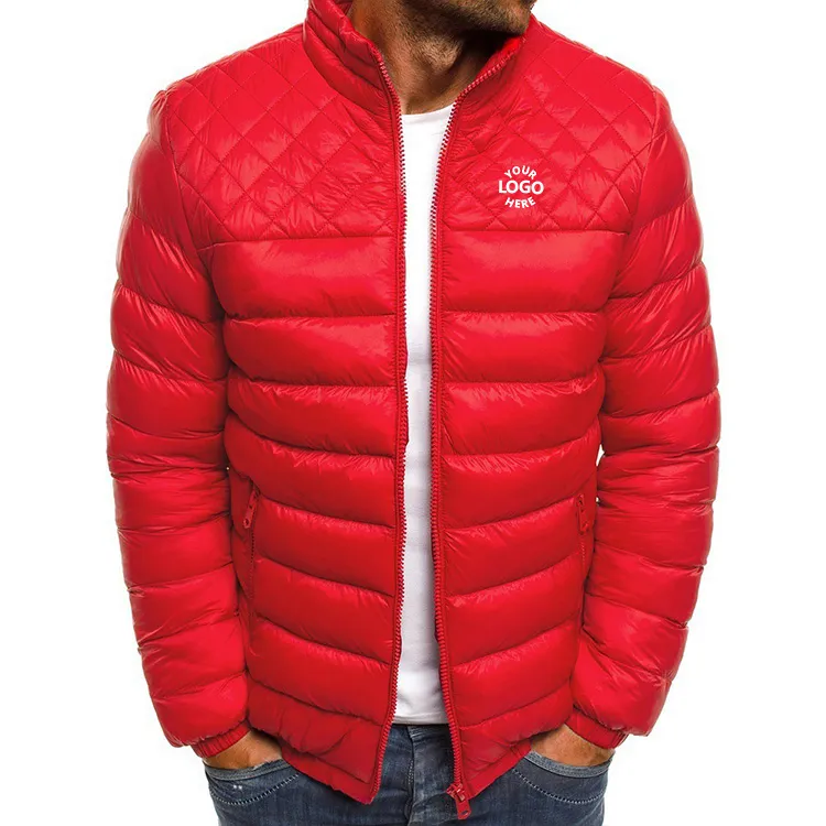 Custom logo winter coat men's hooded down jacket shiny men down puffer jacket