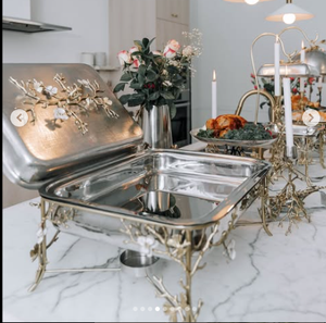 Bạc kim loại hoa thép không gỉ chaffing món ăn thực phẩm máy chủ và hâm nóng cookie và bánh đứng phục vụ khay và NUT bát - Product Image 4