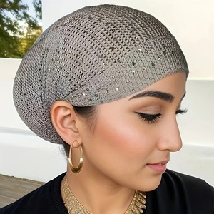 Maroon Elegant Women'S Solid Color <b>Knit</b> <b>Beanie</b> With Rhinestone Accents - Soft, Stretchy & Comfortable for Everyday Wear - Product Image 4