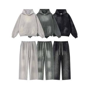 Conjunto Deportivo Vintage para Hombre, Estilo Urbano, Lavado Ácido, Desgastado, Talla Grande, Sudadera con Hombros Caídos, Chándal Liso con Lavado Ácido para Hombre y Mujer - Product Image 4