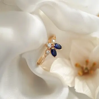 14K Gold Marquise Blue Sapphire and Diamond Ring, Perfect for Engagement and Fashion Wear Jewelry For Womens