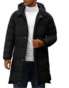 Veste matelassée à capuche pour homme, doudoune longue chaude d'hiver, coupe-vent, fermeture éclair intégrale, vêtement d'extérieur épais avec 4 poches - Product Image 2