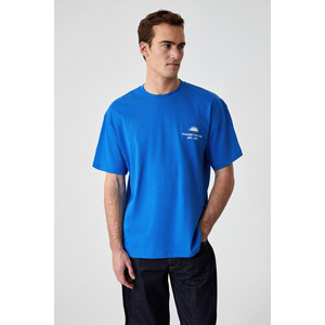 เสื้อยืดคอกลมโอเวอร์ไซส์ผ้าฝ้ายออร์แกนิก 100% ลายปักสำหรับผู้ชาย GRIMELANGE KHARY - Product Image 1