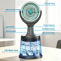 Ventilateur de refroidissement pour camping extérieur avec pulvérisation de brume, réservoir d'eau de 2,8 L, batterie rechargeable de 4000 mAh, buse haute pression, oscillation automatique et lumière RGB