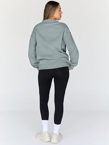 Sudadera con cuello con abertura lateral única Sudadera holgada para mujer - Product Image 3