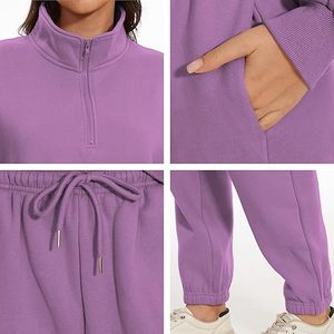 Conjunto Deportivo de Felpa para Mujer, Estampado, Informal, Transpirable, para Invierno, Uso Diario, Elástico y Cómodo - Product Image 1