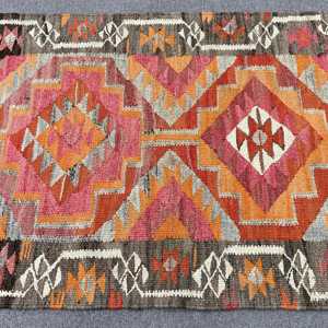 3.2x7.1 ft Turkish <b>Wool</b> Rug <b>Red</b> Patchwork Floral Vintage Accent Rug with Latex Backing - Product Image 3