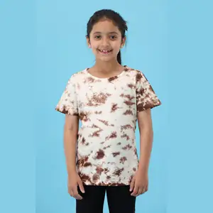 Трикотажная футболка из чистого хлопка для девочек, длинная футболка с круглым вырезом и рукавом до локтя, с галстуком-бабочкой каштанового цвета, 100%