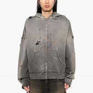 Wholesale 2025 Custom Acid Wash Zip Hoodies Unisex High Quality Winter Streetwear <b>Gym</b> Wear Oversized Hooded <b>Sweatshirts</b> 100% - Product Image 5